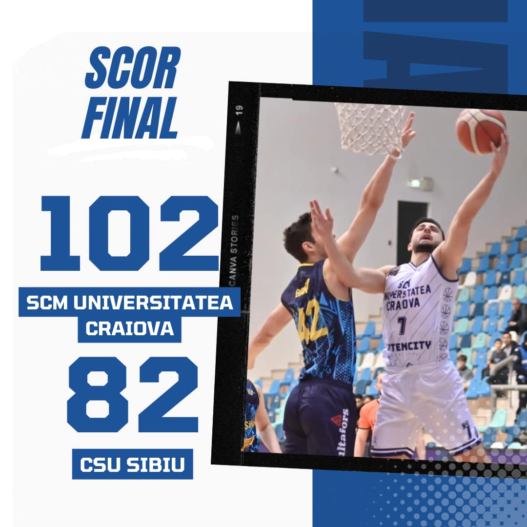 Seara de 24 ianuarie se încheie spectaculos în Cetatea Băniei! SCM Universitatea Craiova învinge CSU Sibiu, cu scorul de 102-82