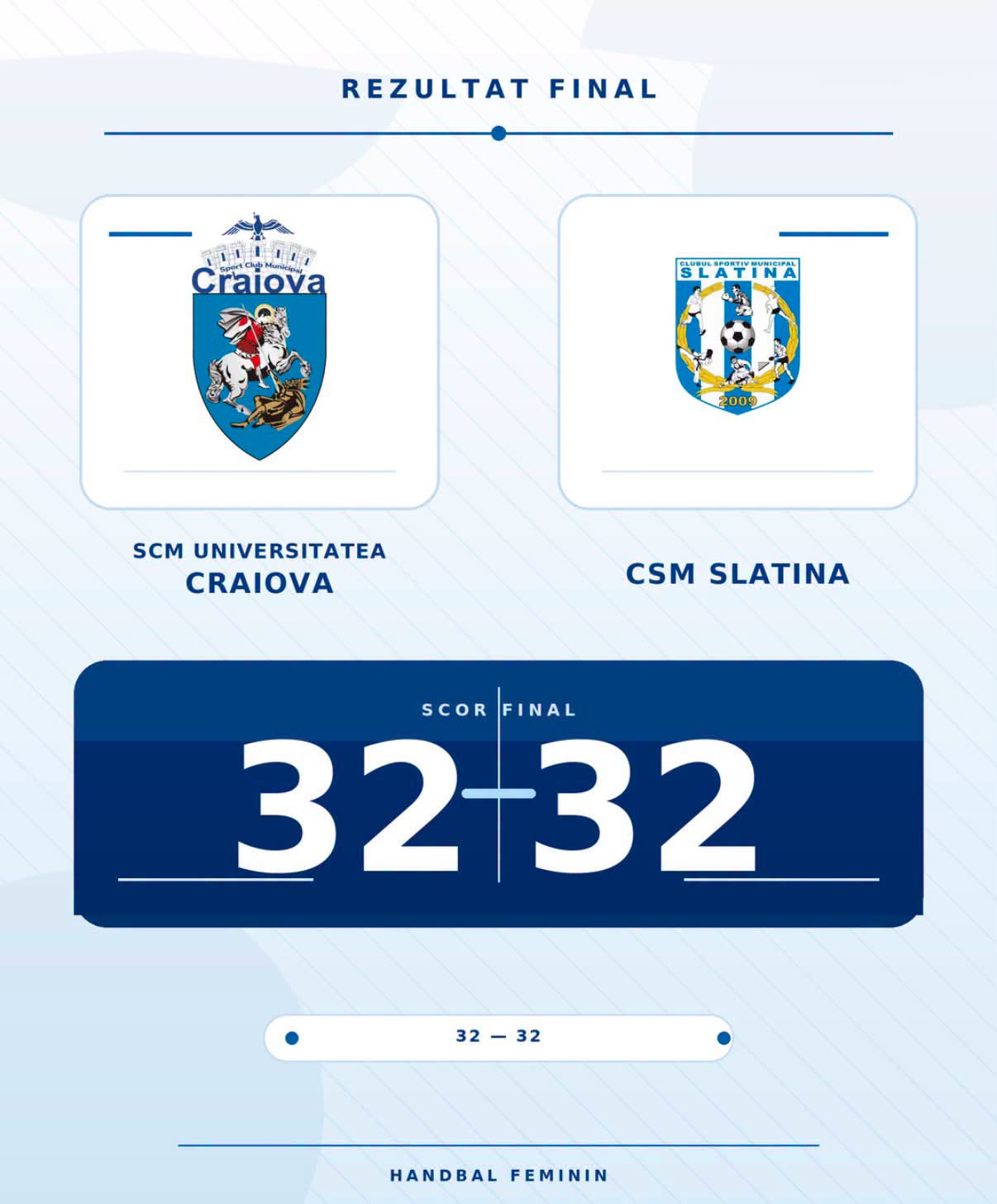 SCM Universitatea Craiova - CSM Slatina 32-32: rezultat de egalitate pe „Polivalentă